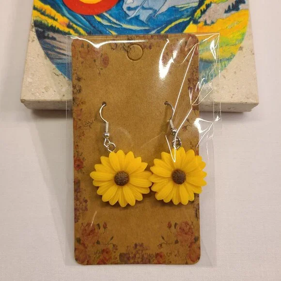 YELLOW GERBER DAISY EARRINGS - Picture 2 of 2